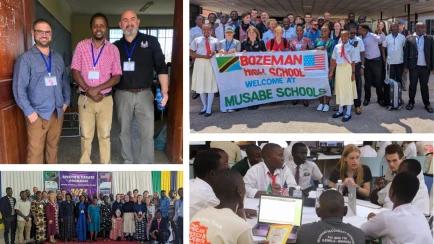 A photo collage of students and teachers 