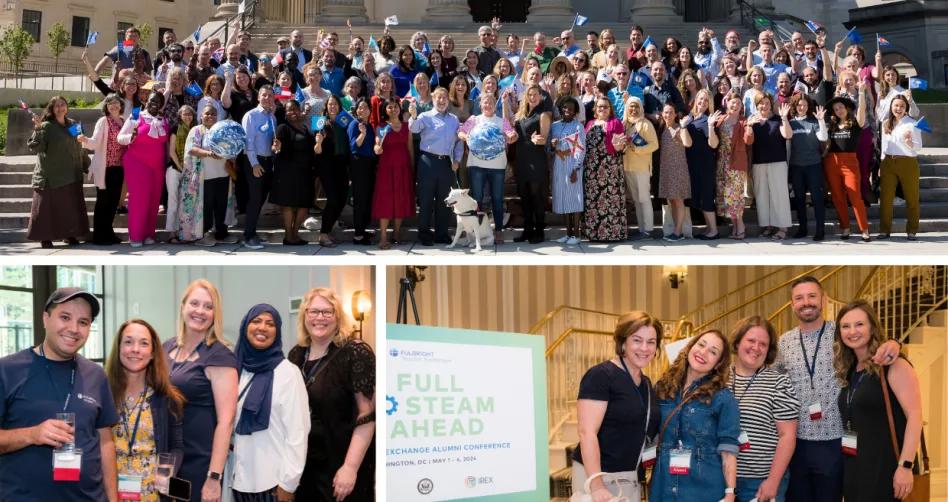 A photo collage of teachers at a conference